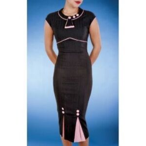 Stop Staring 30's Bombshell Dress, Black/Pink, XL, EUC
